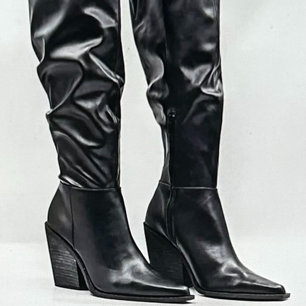 Charles by Charles David Black Leather Knee-High Heeled Boots